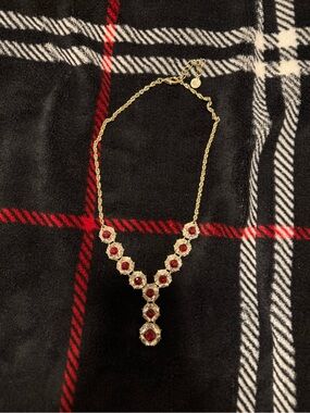 Gold-Tone Necklace with Red Gemstone Y Pendant